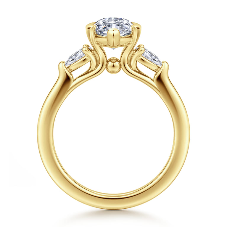 Alesandra - 14K Yellow Gold Half Bezel Marquise Shape Three Stone Diamond Engagement Ring - 0.3 ct - Shot 2
