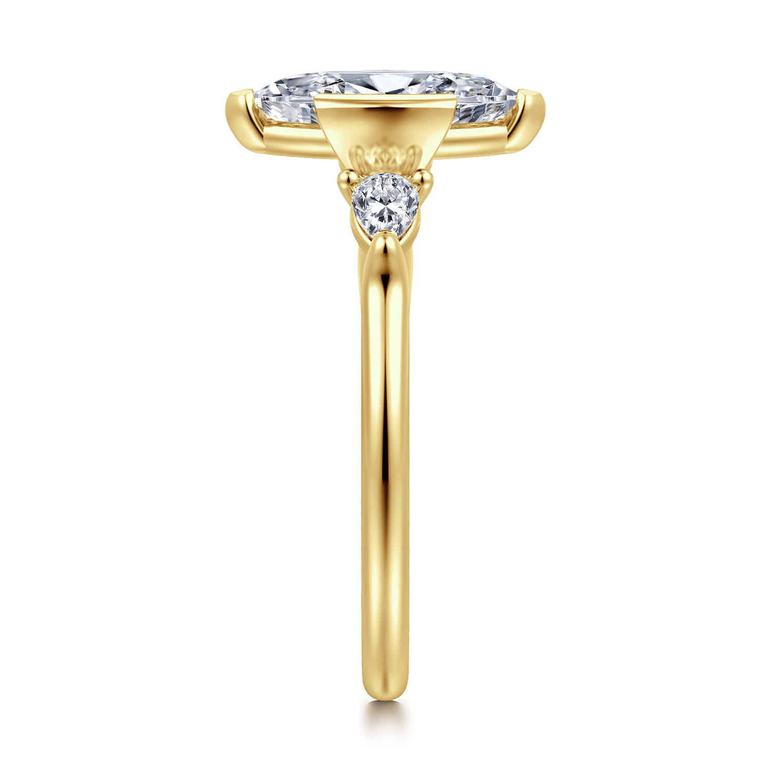 Alesandra - 14K Yellow Gold Half Bezel Marquise Shape Three Stone Diamond Engagement Ring - 0.3 ct - Shot 4