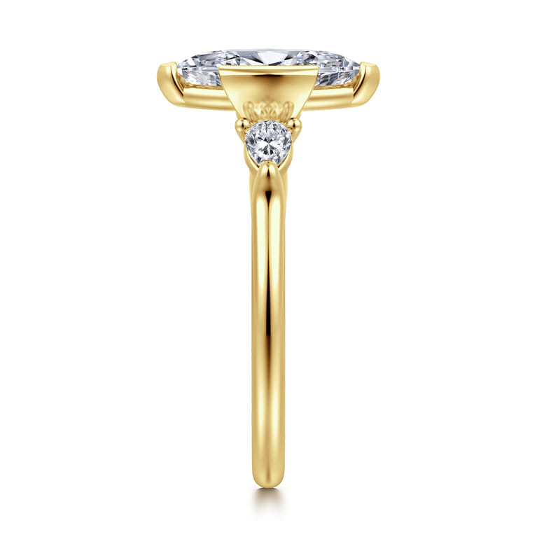 Alesandra - 14K Yellow Gold Half Bezel Marquise Shape Three Stone Diamond Engagement Ring - 0.3 ct - Shot 4