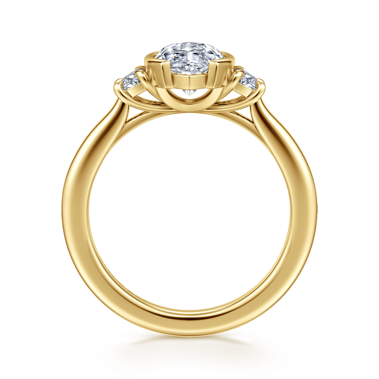Colleen - 14K Yellow Gold Half Bezel Marquise Shape Three Stone Diamond Engagement Ring - 0.3 ct - Shot 2
