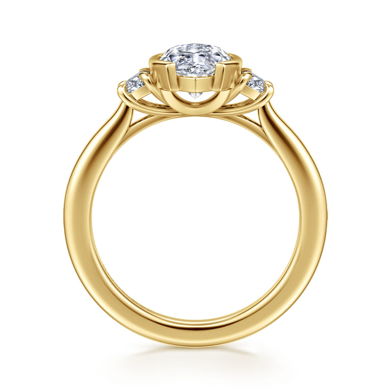 Colleen - 14K Yellow Gold Half Bezel Marquise Shape Three Stone Diamond Engagement Ring - 0.3 ct - Shot 2