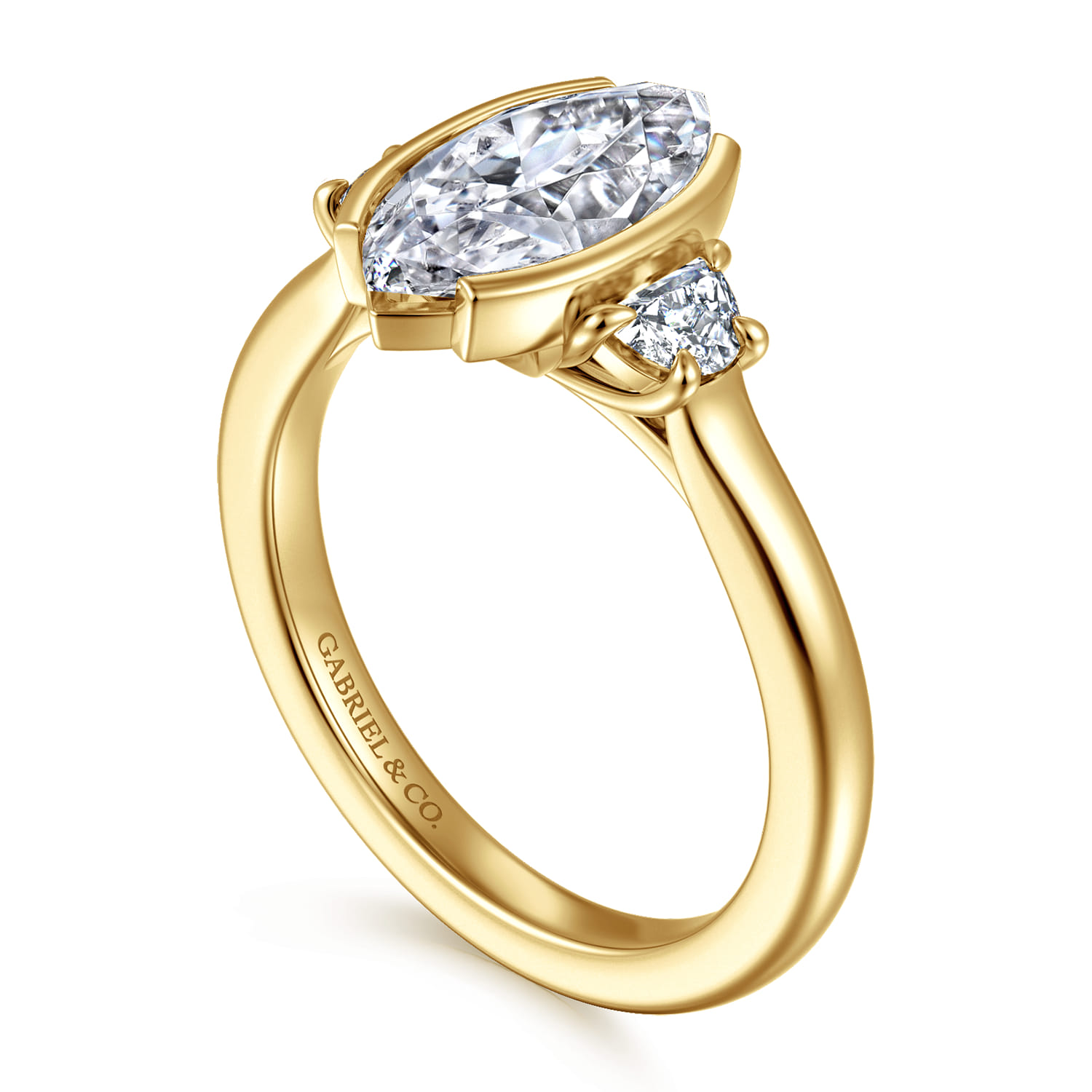 Colleen - 14K Yellow Gold Half Bezel Marquise Shape Three Stone Diamond Engagement Ring - 0.3 ct - Shot 3