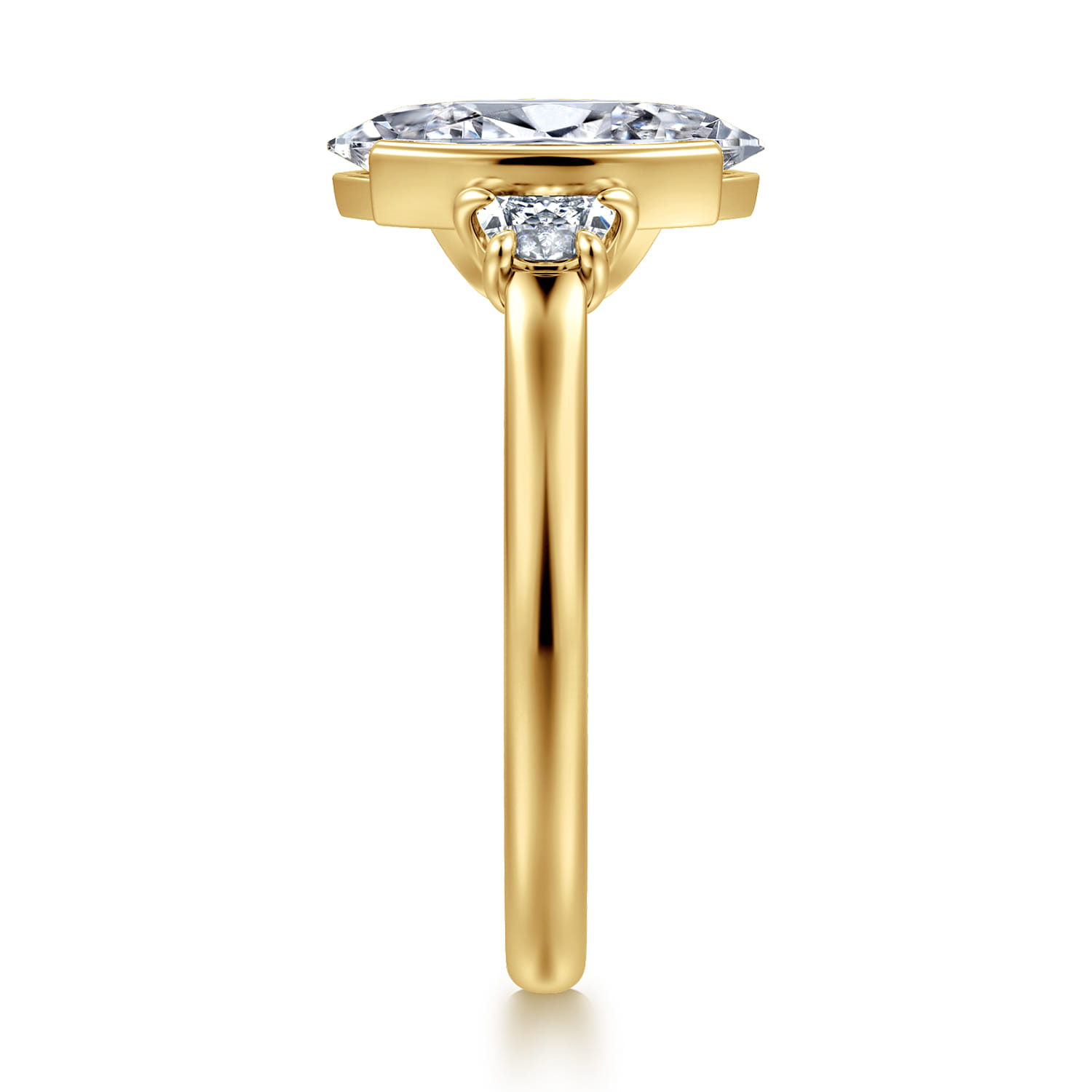 Colleen - 14K Yellow Gold Half Bezel Marquise Shape Three Stone Diamond Engagement Ring - 0.3 ct - Shot 4
