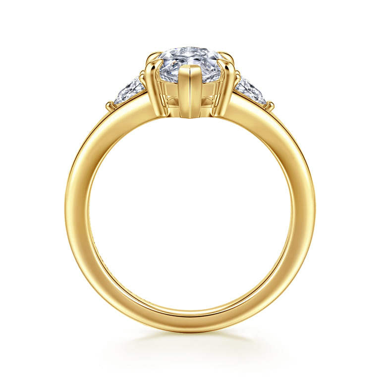 Serenelle - 14K Yellow Gold Marquise Shape Three Stone Diamond Engagement Ring - 0.24 ct - Shot 2