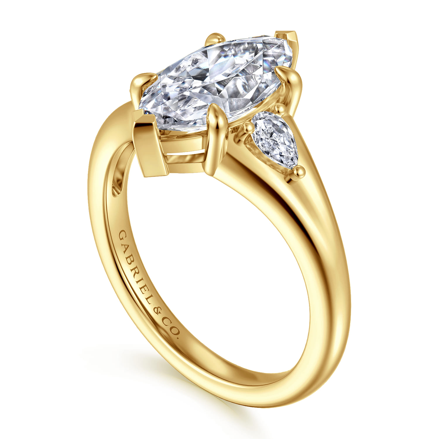 Serenelle - 14K Yellow Gold Marquise Shape Three Stone Diamond Engagement Ring - 0.24 ct - Shot 3