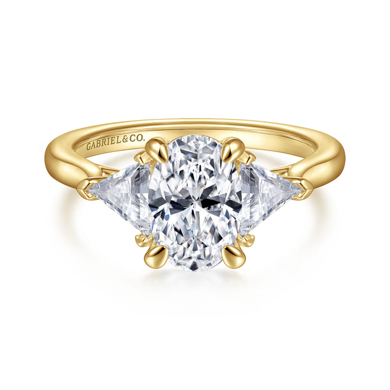 Maloney - 14K Yellow Gold Oval Three Stone Diamond Engagement Ring - 0.43 ct - Shot 1