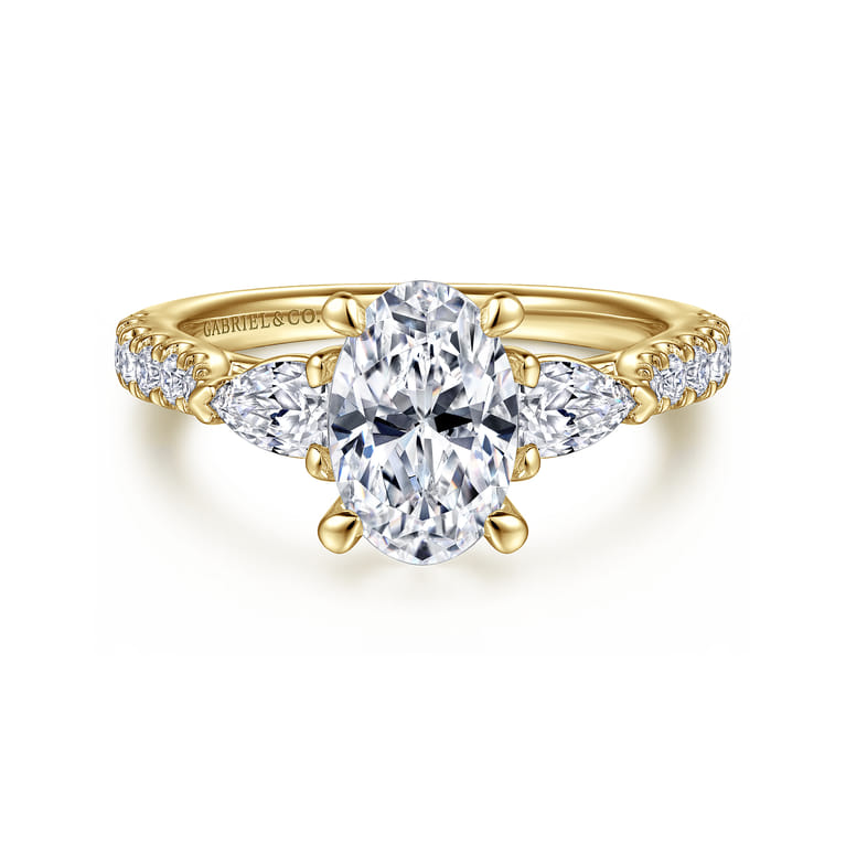 Isadora - 14K Yellow Gold Oval Three Stone Diamond Engagement Ring - 0.72 ct - Shot 1