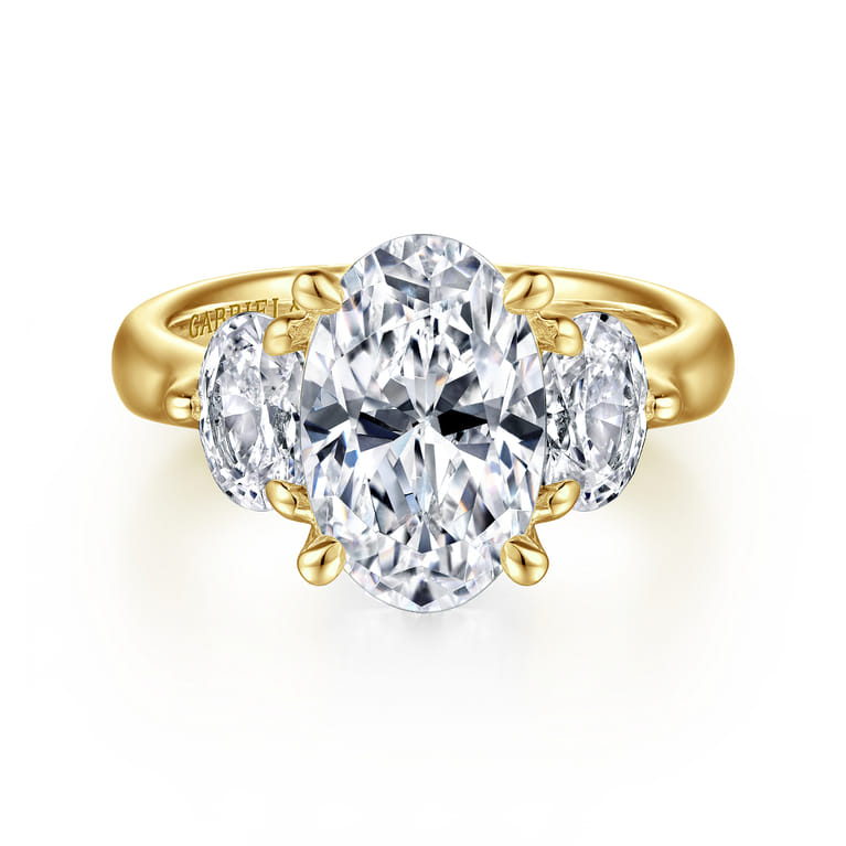 Laynie - 14K Yellow Gold Oval Three Stone Diamond Engagement Ring - 1 ct - Shot 1