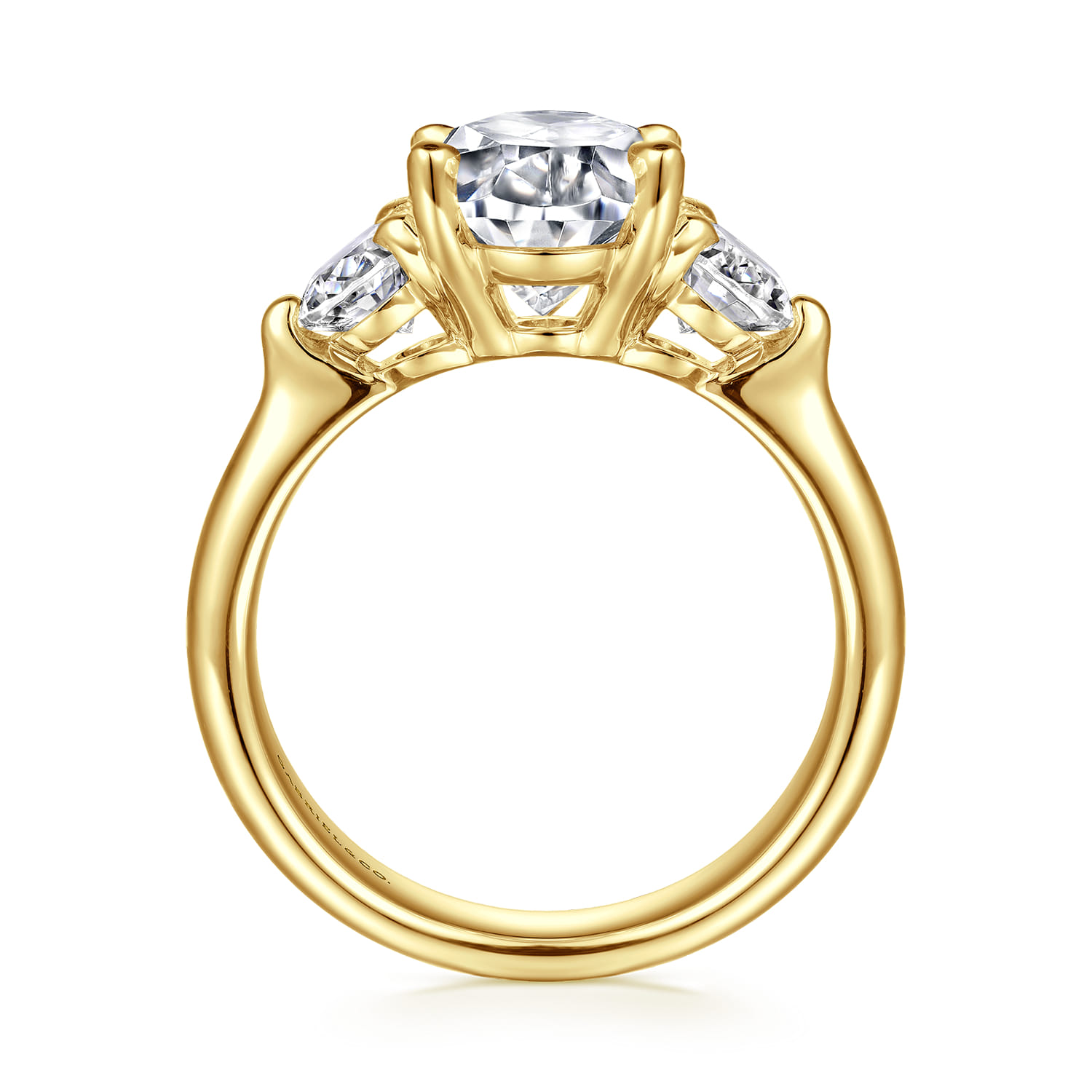 Laynie - 14K Yellow Gold Oval Three Stone Diamond Engagement Ring - 1 ct - Shot 2