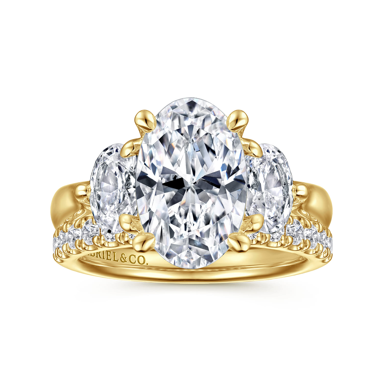 Laynie - 14K Yellow Gold Oval Three Stone Diamond Engagement Ring - 1 ct - Shot 4