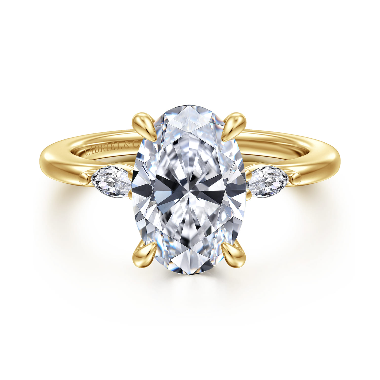 Dela - 14K Yellow Gold Three Stone Oval Diamond Engagement Ring - 0.17 ct - Shot 1