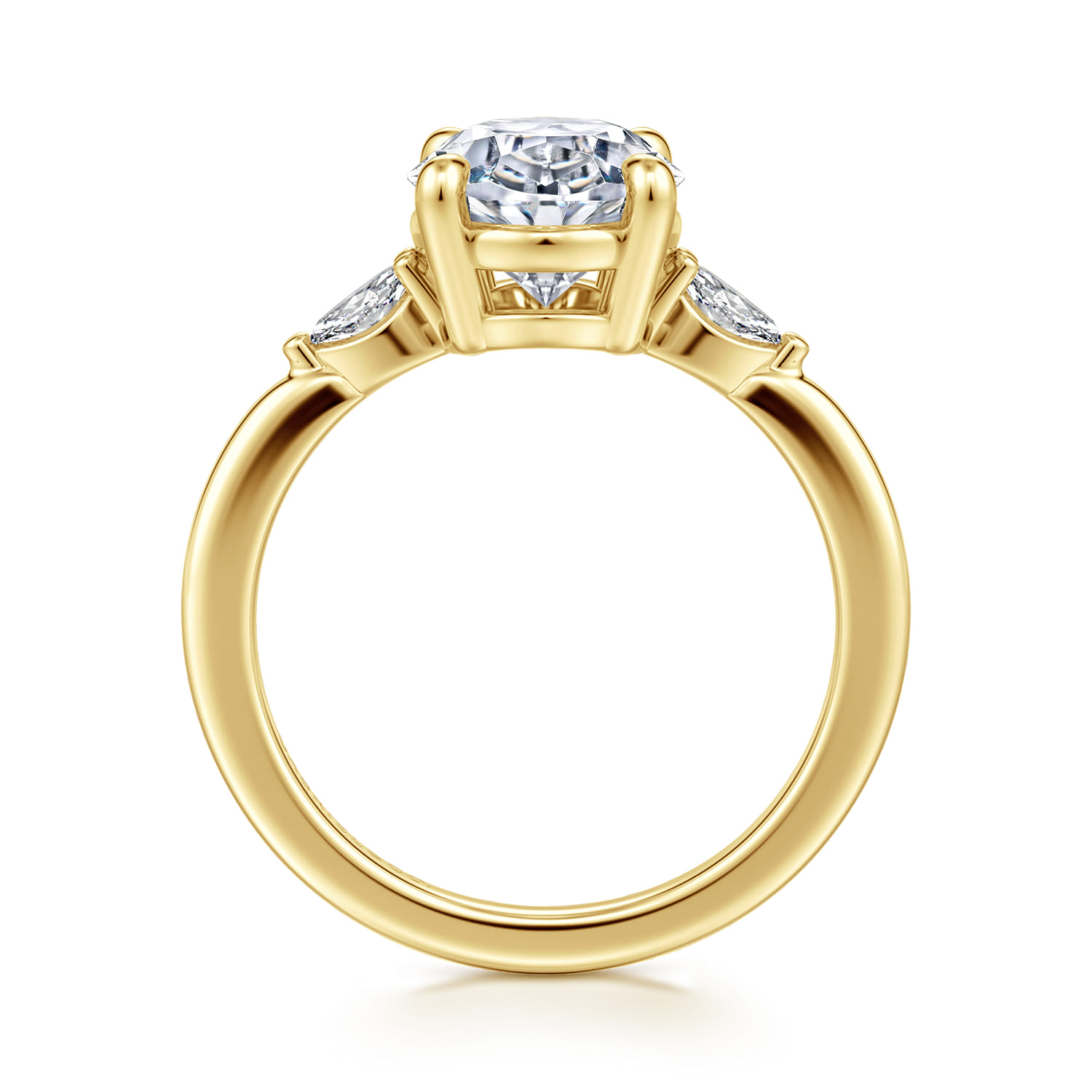 Dela - 14K Yellow Gold Three Stone Oval Diamond Engagement Ring - 0.17 ct - Shot 2