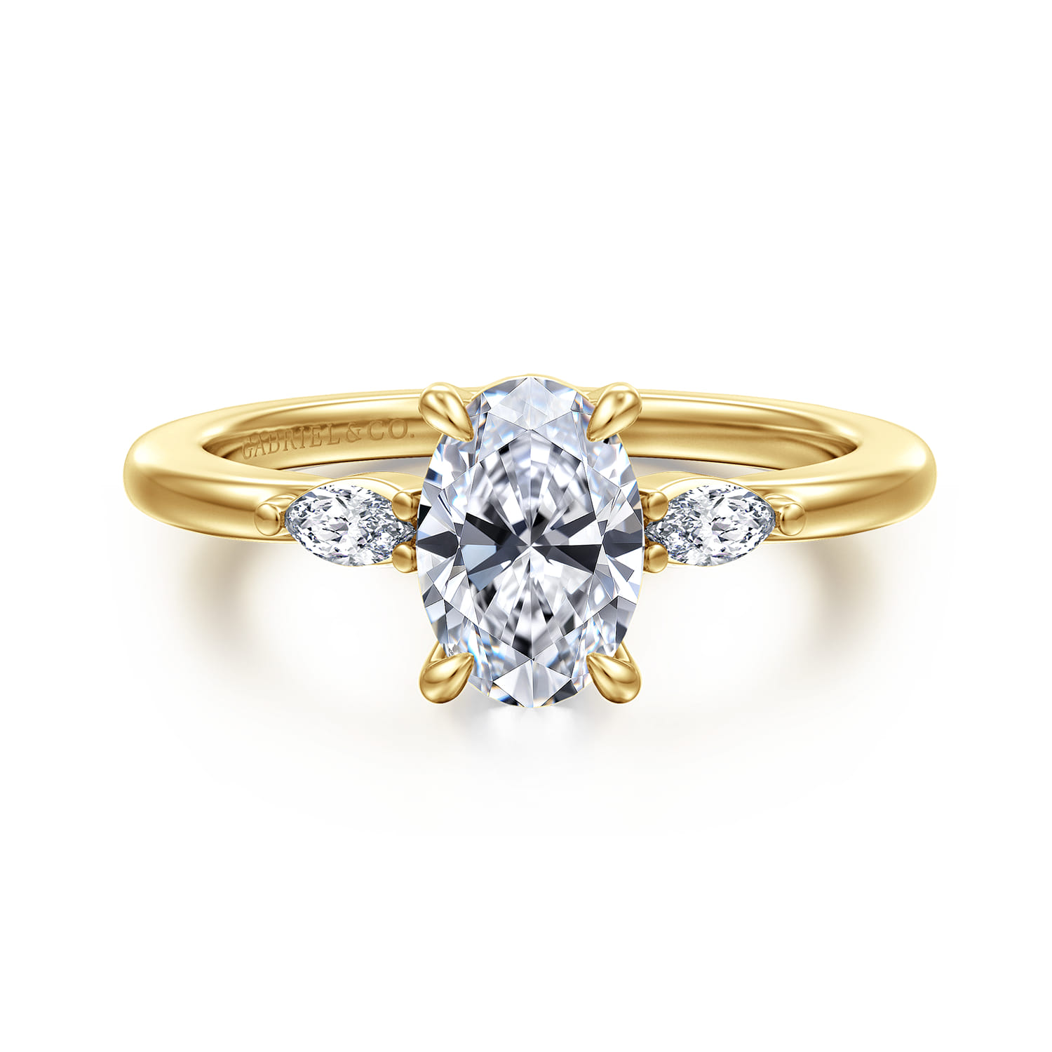 Dela - 14K Yellow Gold Three Stone Oval Diamond Engagement Ring - 0.17 ct - Shot 1