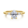 Dela - 14K Yellow Gold Three Stone Oval Diamond Engagement Ring - 0.17 ct