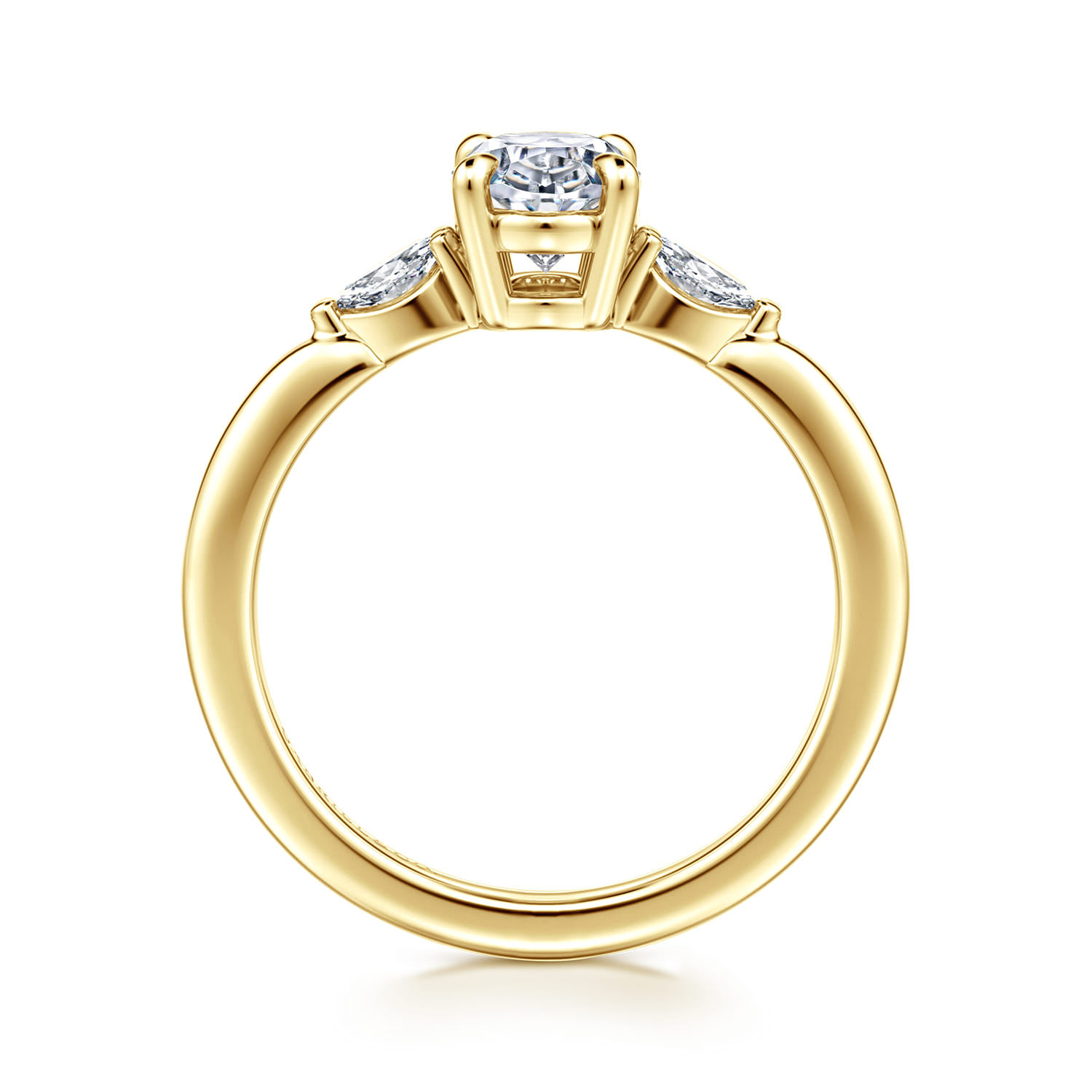 Dela - 14K Yellow Gold Three Stone Oval Diamond Engagement Ring - 0.17 ct - Shot 2