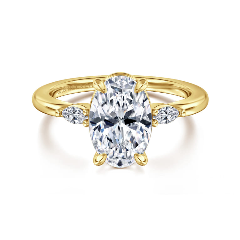 Dela - 14K Yellow Gold Three Stone Oval Diamond Engagement Ring - 0.17 ct - Shot 1