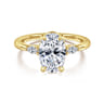 Dela - 14K Yellow Gold Three Stone Oval Diamond Engagement Ring - 0.17 ct