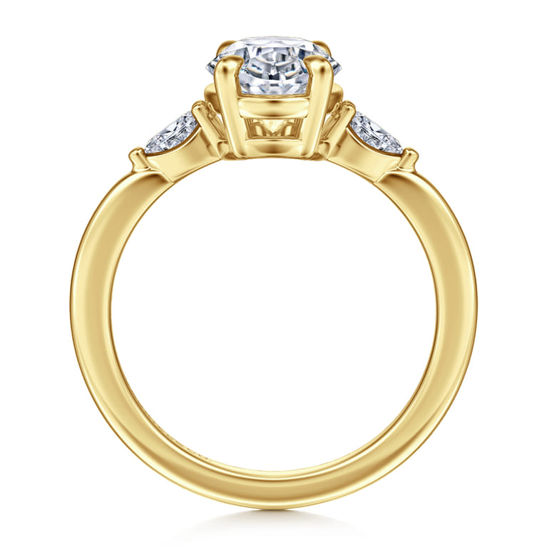 Dela - 14K Yellow Gold Three Stone Oval Diamond Engagement Ring - 0.17 ct - Shot 2