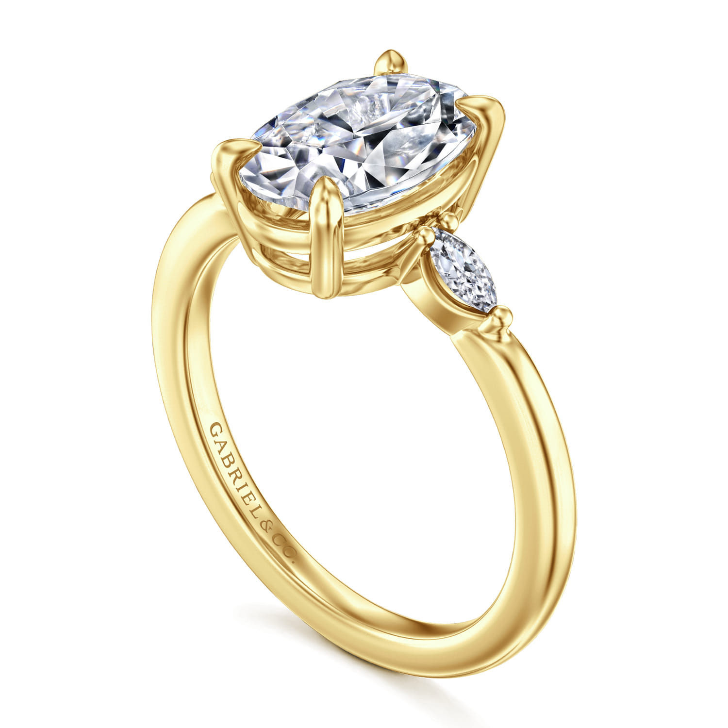 Dela - 14K Yellow Gold Three Stone Oval Diamond Engagement Ring - 0.17 ct - Shot 3