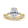 Dela - 14K Yellow Gold Three Stone Oval Diamond Engagement Ring - 0.17 ct