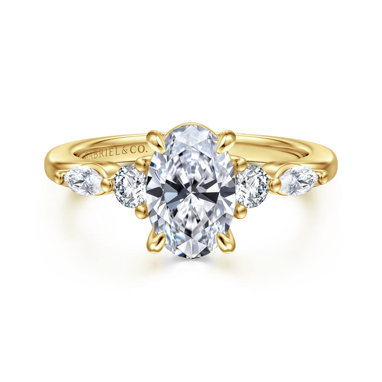 Cian - 14K Yellow Gold Oval Five Stone Diamond Engagement Ring - 0.34 ct - Shot 1