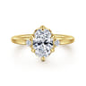 Blaise - 14K Yellow Gold 6 Prong Oval Three Stone Diamond Engagement Ring - 0.08 ct