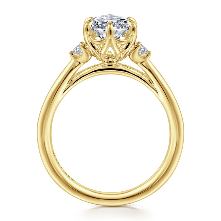 Blaise - 14K Yellow Gold 6 Prong Oval Three Stone Diamond Engagement Ring - 0.08 ct - Shot 2