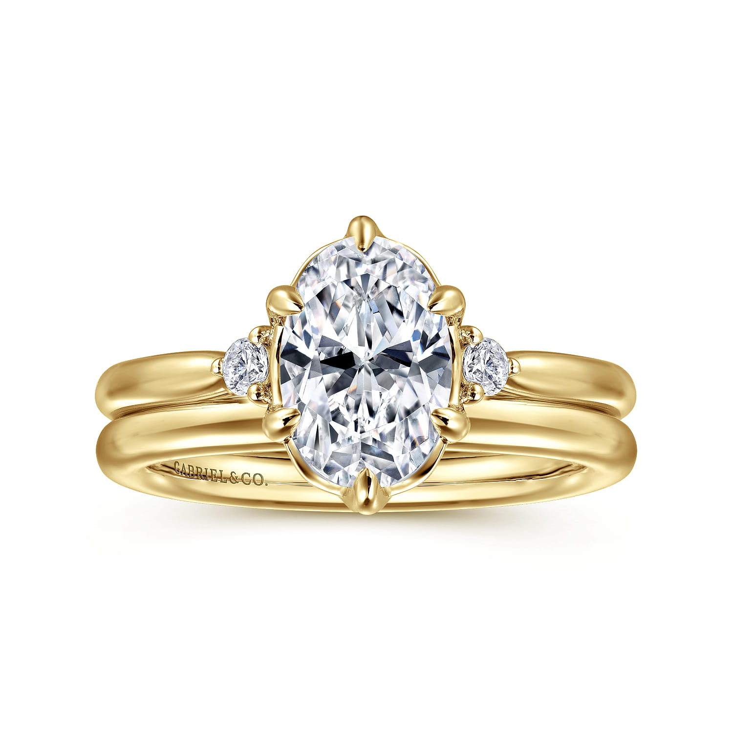 Blaise - 14K Yellow Gold 6 Prong Oval Three Stone Diamond Engagement Ring - 0.08 ct - Shot 4