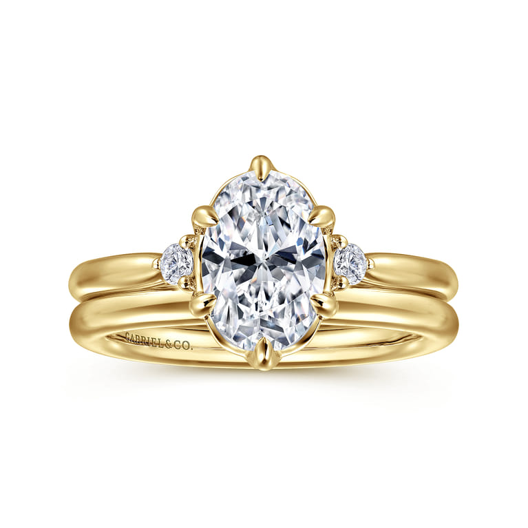 Blaise - 14K Yellow Gold 6 Prong Oval Three Stone Diamond Engagement Ring - 0.08 ct - Shot 4