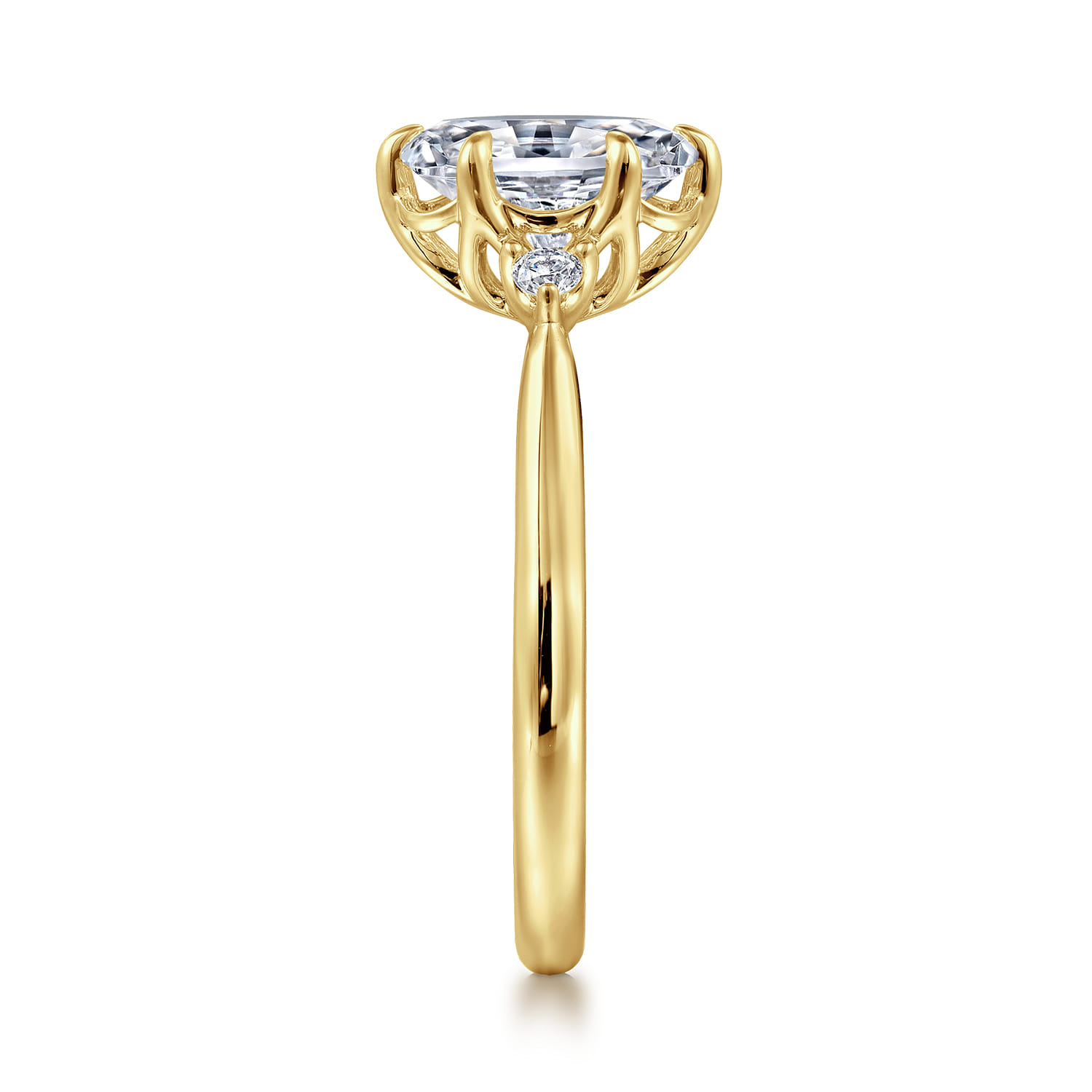 Blaise - 14K Yellow Gold 6 Prong Oval Three Stone Diamond Engagement Ring - 0.08 ct - Shot 5