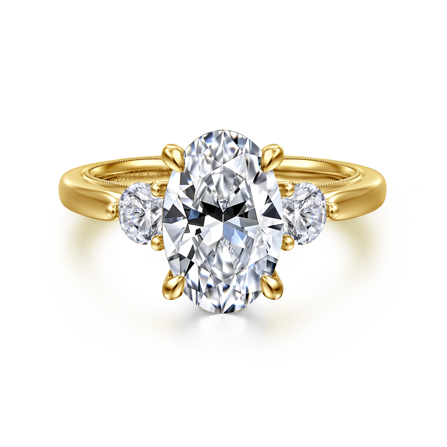 Abbi - 14K Yellow Gold Oval Three Stone Diamond Engagement Ring - 0.55 ct - Shot 1