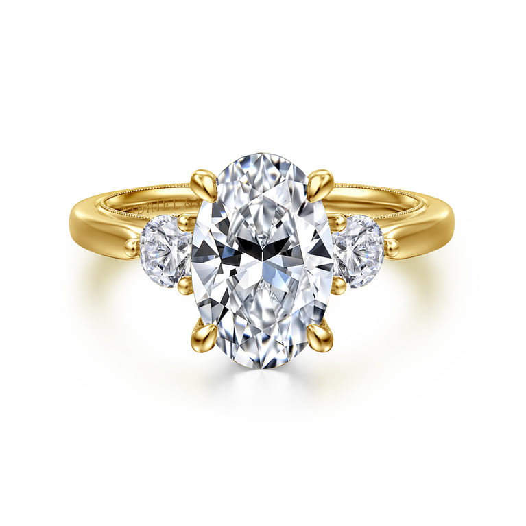 Abbi - 14K Yellow Gold Oval Three Stone Diamond Engagement Ring - 0.55 ct - Shot 1
