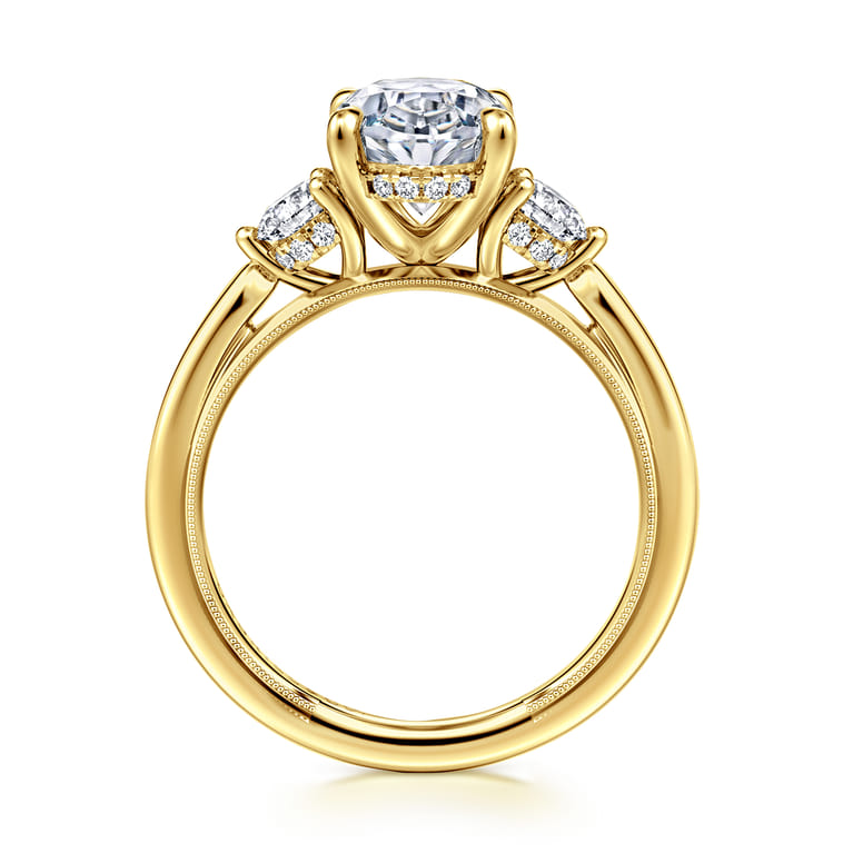 Abbi - 14K Yellow Gold Oval Three Stone Diamond Engagement Ring - 0.55 ct - Shot 2