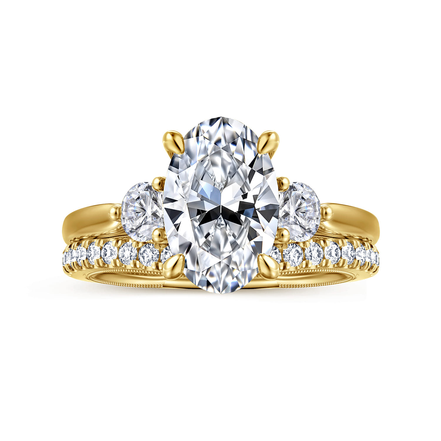 Abbi - 14K Yellow Gold Oval Three Stone Diamond Engagement Ring - 0.55 ct - Shot 4