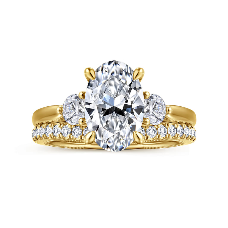 Abbi - 14K Yellow Gold Oval Three Stone Diamond Engagement Ring - 0.55 ct - Shot 4