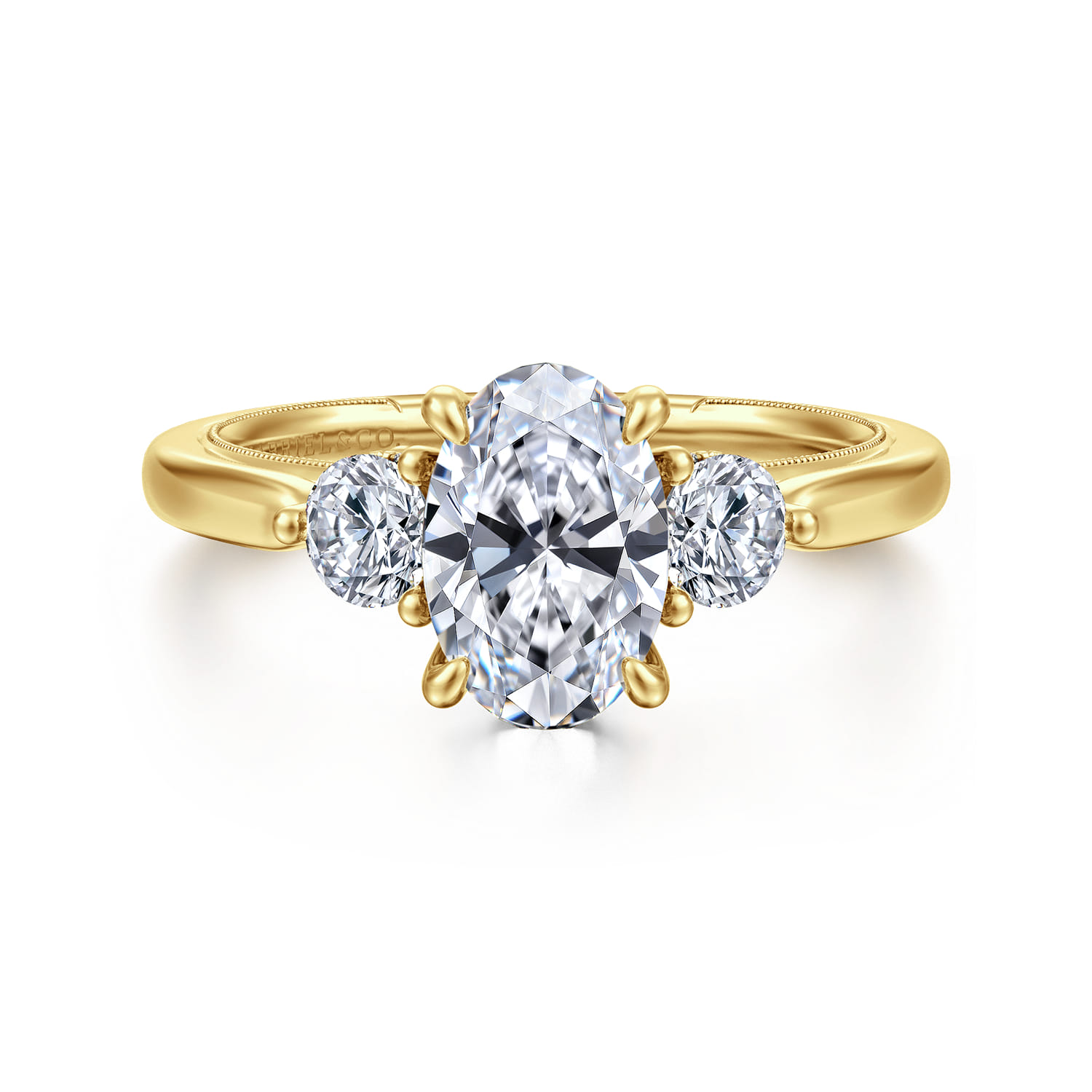 Abbi - 14K Yellow Gold Oval Three Stone Diamond Engagement Ring - 0.5 ct - Shot 1