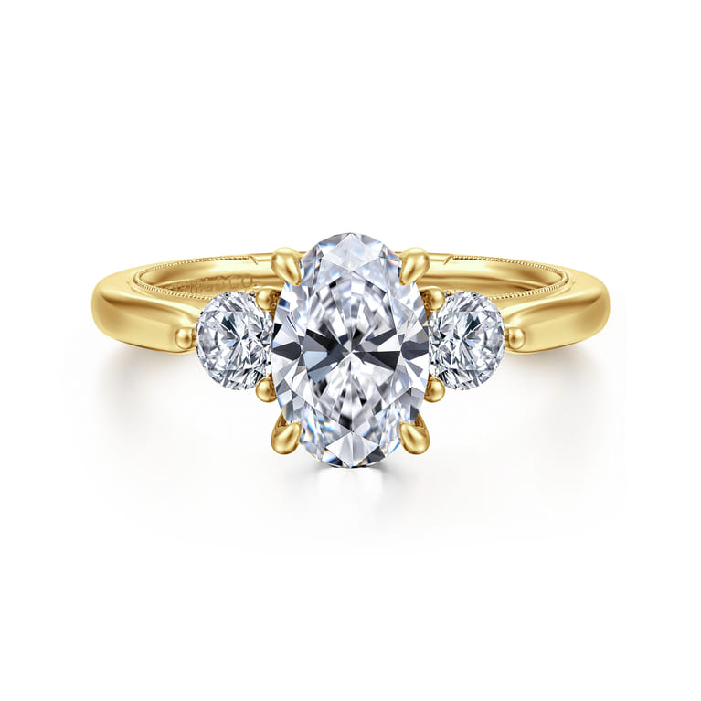 Abbi - 14K Yellow Gold Oval Three Stone Diamond Engagement Ring - 0.5 ct - Shot 1
