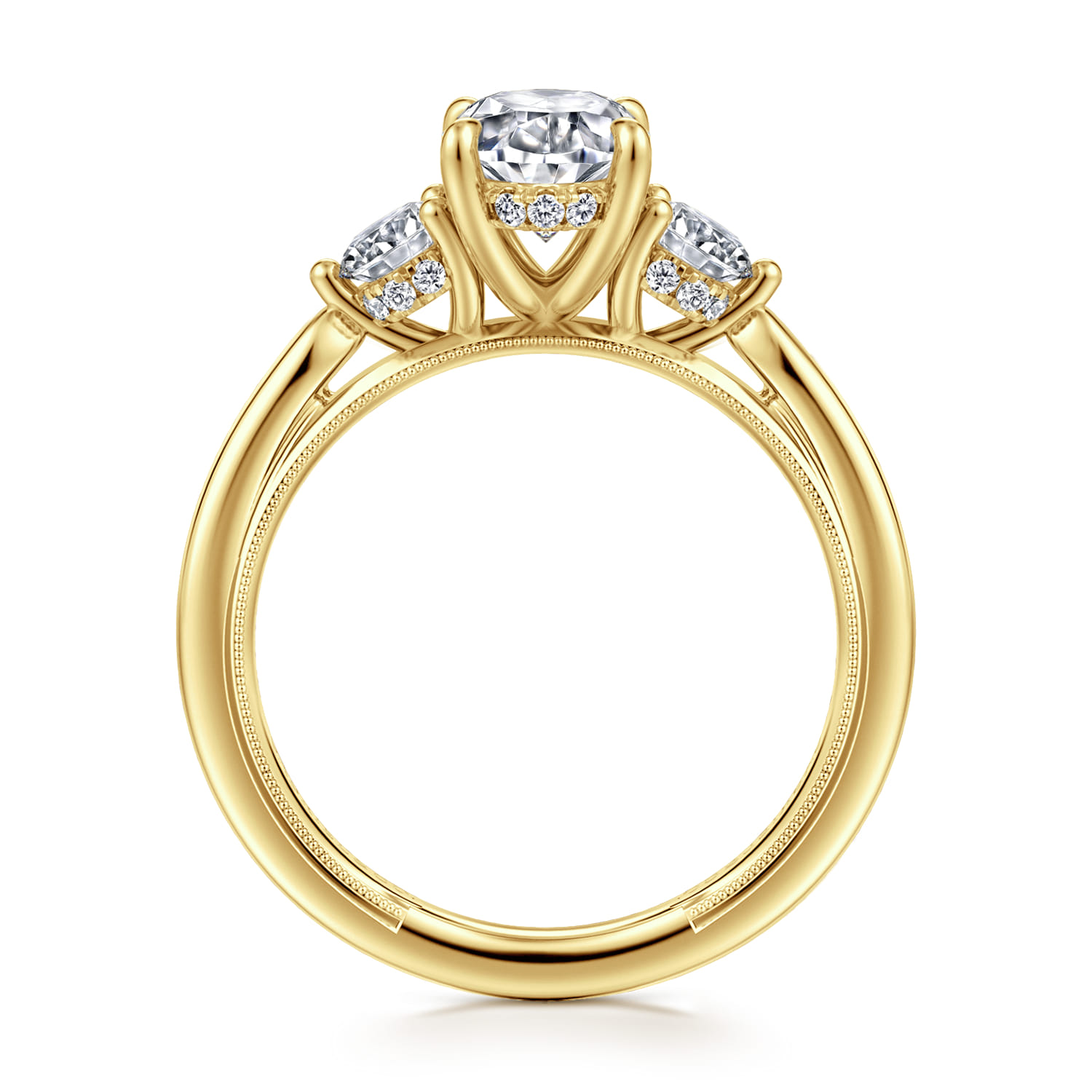 Abbi - 14K Yellow Gold Oval Three Stone Diamond Engagement Ring - 0.5 ct - Shot 2