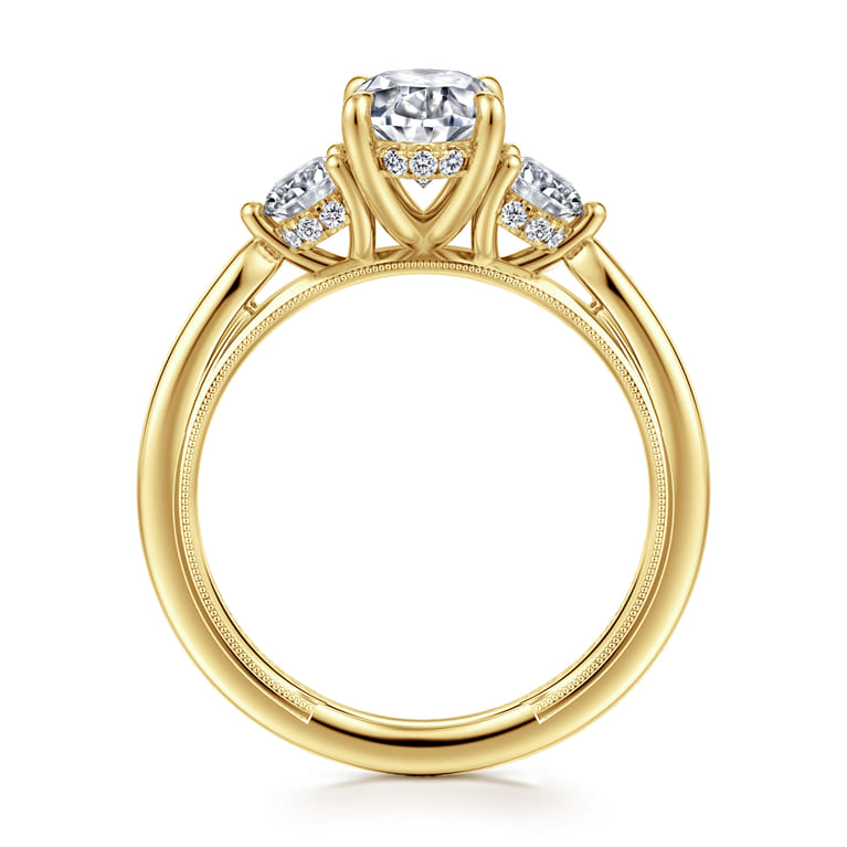Abbi - 14K Yellow Gold Oval Three Stone Diamond Engagement Ring - 0.5 ct - Shot 2