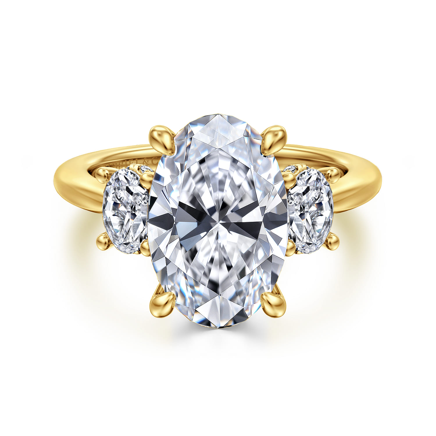 Charisa - 14K Yellow Gold Three Stone Oval Diamond Engagement Ring - 0.75 ct - Shot 1