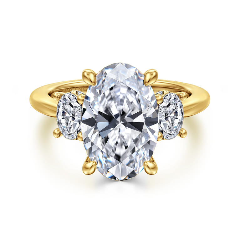 Charisa - 14K Yellow Gold Three Stone Oval Diamond Engagement Ring - 0.75 ct - Shot 1