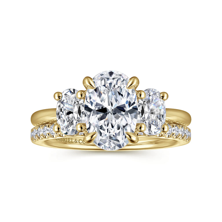 Charisa - 14K Yellow Gold Three Stone Oval Diamond Engagement Ring - 0.7 ct - Shot 4