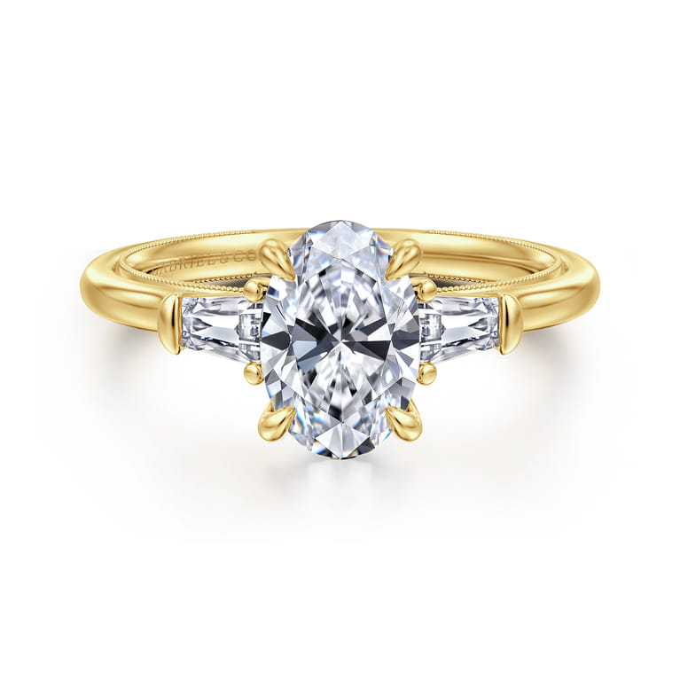 Feana - 14K Yellow Gold Oval Three Stone Diamond Engagement Ring - 0.35 ct - Shot 1