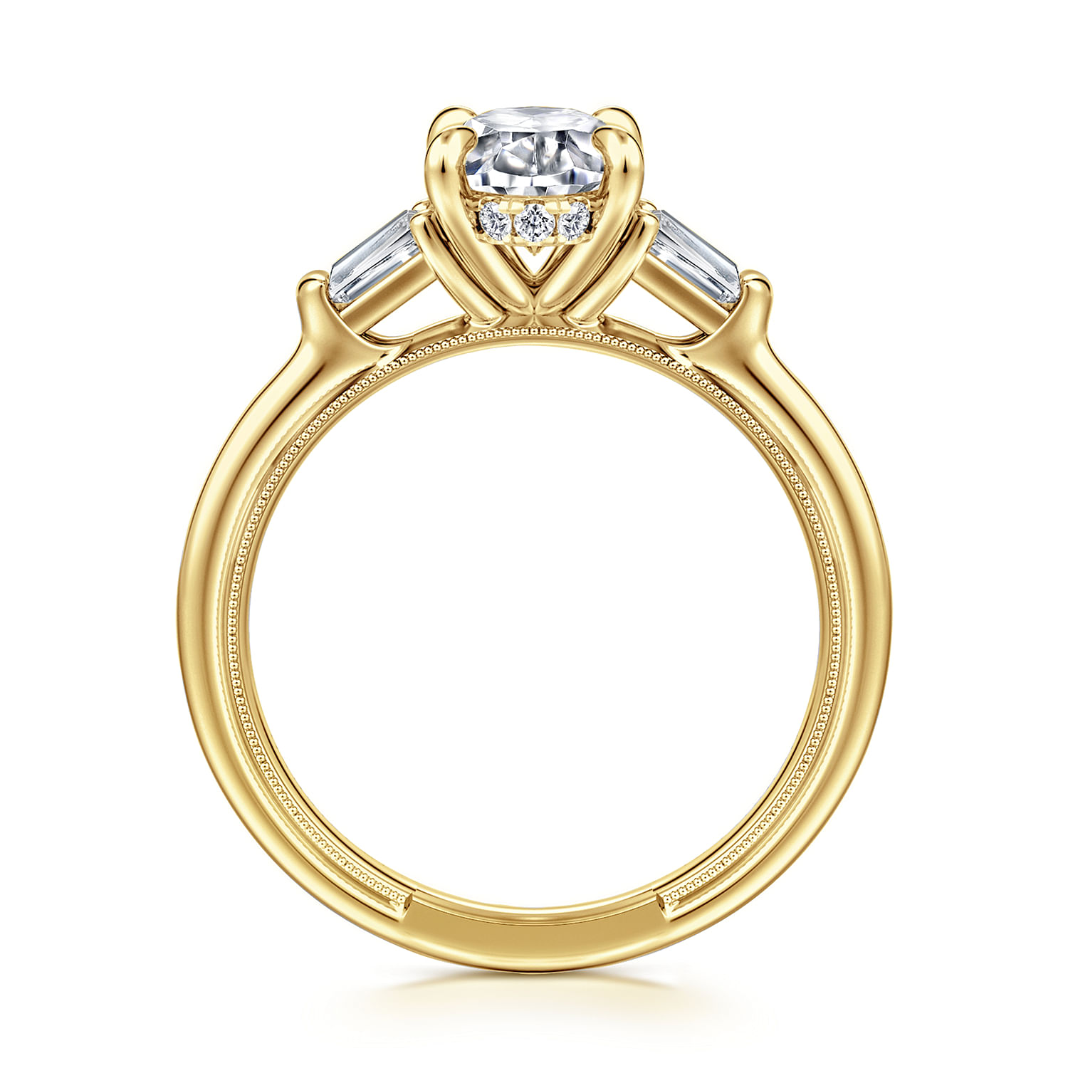 Feana - 14K Yellow Gold Oval Three Stone Diamond Engagement Ring - 0.35 ct - Shot 2