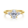 Reema - 14K Yellow Gold Oval Three Stone Lotus Diamond Engagement Ring - 0.24 ct