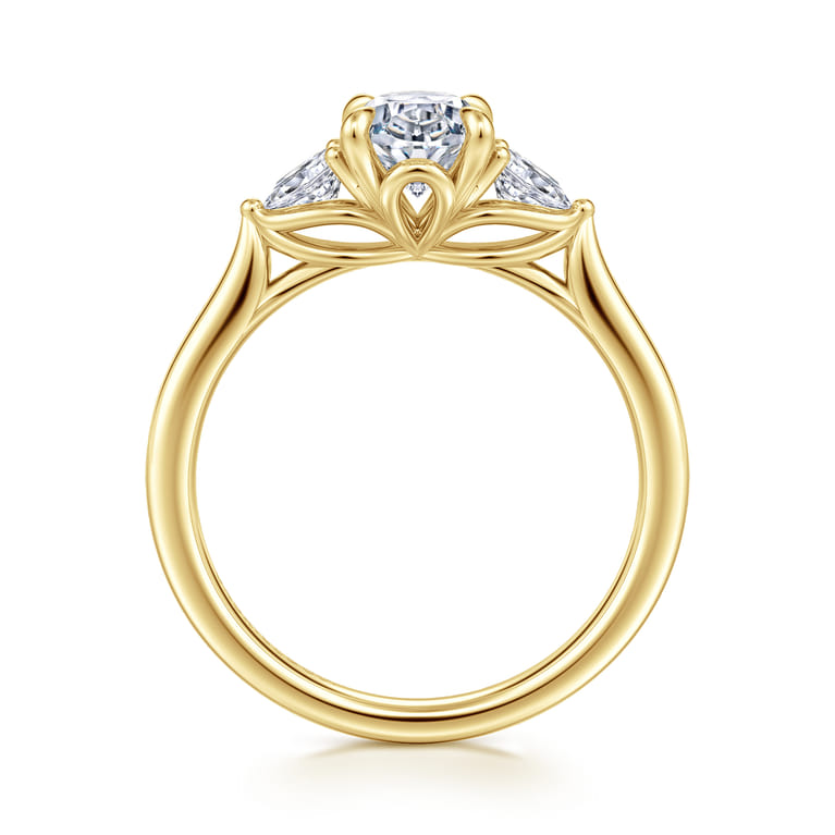Reema - 14K Yellow Gold Oval Three Stone Lotus Diamond Engagement Ring - 0.24 ct - Shot 2