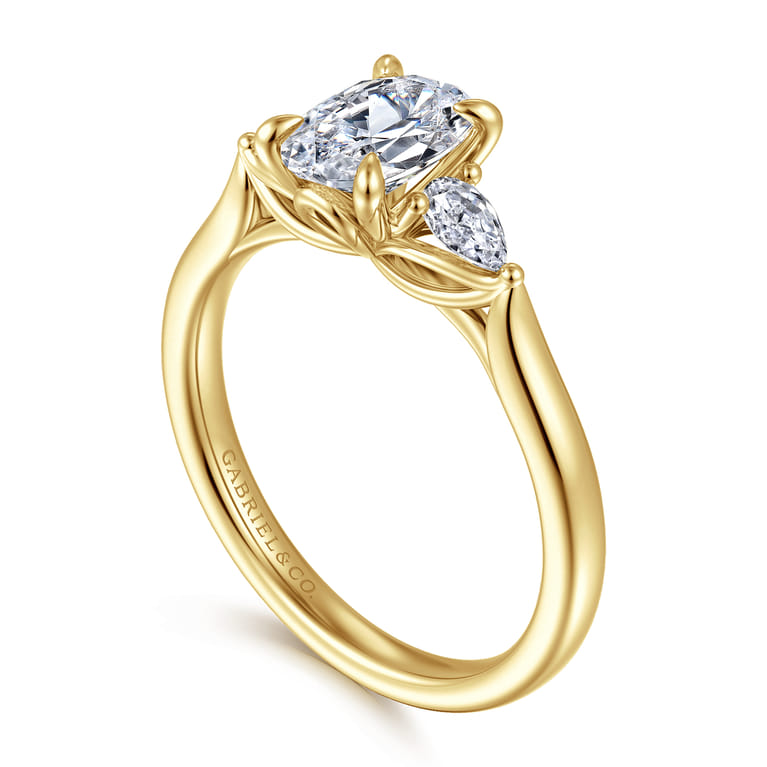 Reema - 14K Yellow Gold Oval Three Stone Lotus Diamond Engagement Ring - 0.24 ct - Shot 3