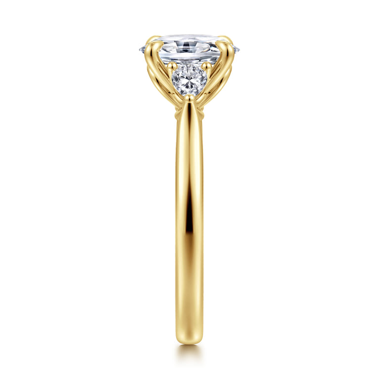 Reema - 14K Yellow Gold Oval Three Stone Lotus Diamond Engagement Ring - 0.24 ct - Shot 4