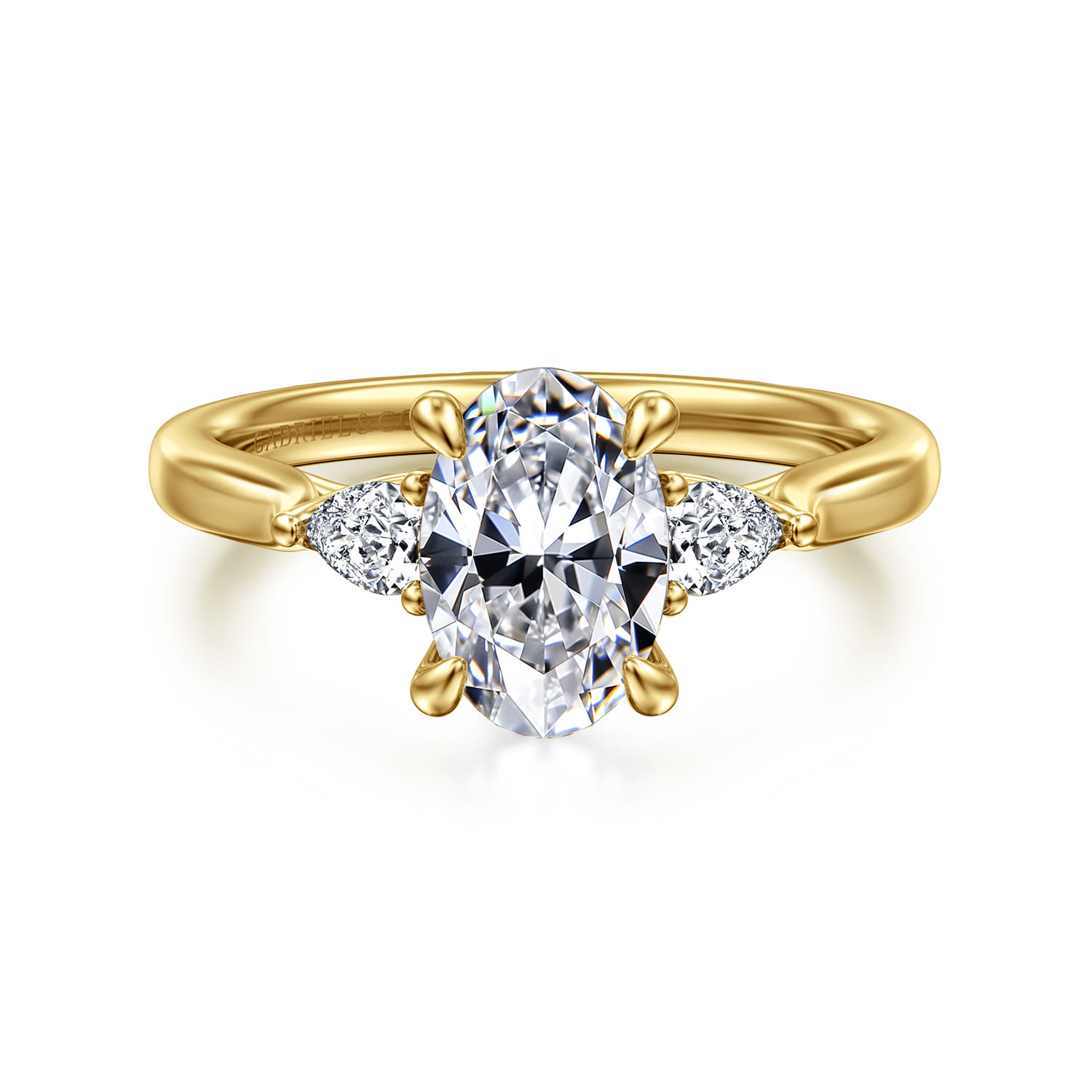 Reema - 14K Yellow Gold Oval Three Stone Lotus Diamond Engagement Ring - 0.24 ct - Shot 1