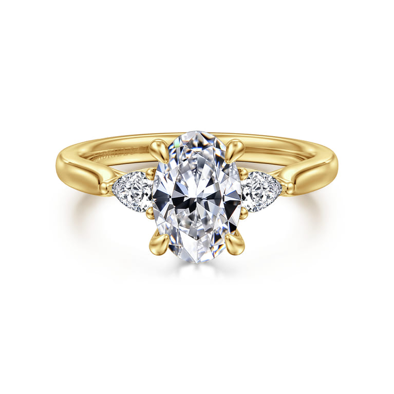 Reema - 14K Yellow Gold Oval Three Stone Lotus Diamond Engagement Ring - 0.24 ct - Shot 1